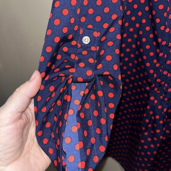 Blouse Top Women’s 1x Navy Red Polka Dot Pleats Preppy Flowy Colorful Capsule - Picture 7 of 14